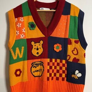 Zara Red and Multicolor Knit Sweater